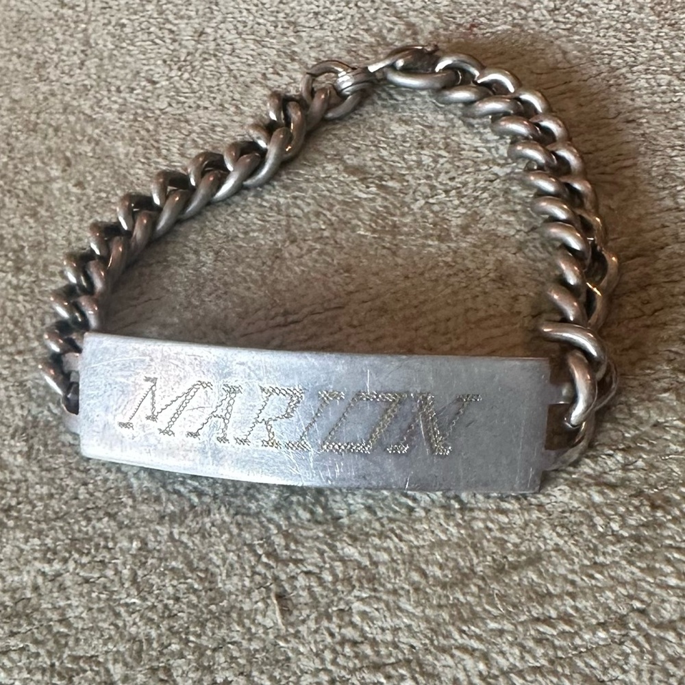 Coro Vintage 1940s “Marion” ID bracelet silver tone.